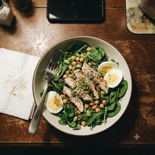 A bowl of food on a kitchen table